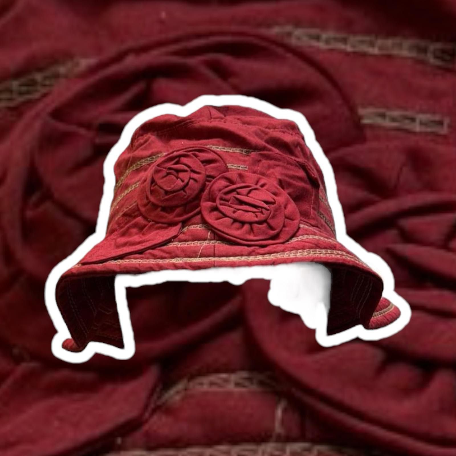 Designer Red Decorative Bucket Hat Size ONE SIZE - 1 Thumbnail