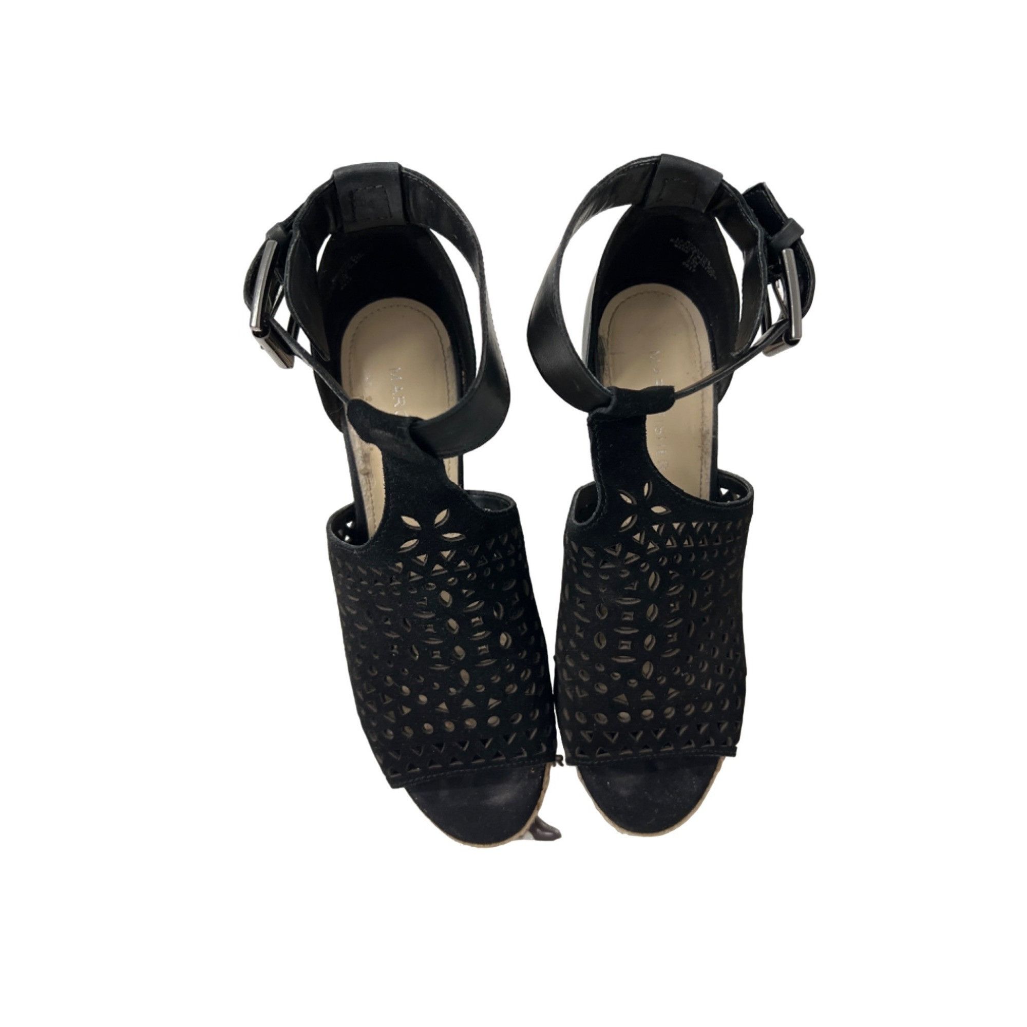 Marc Fisher Marc Fisher Black Suede T-Strap Wedge Sandals Size US 7.5 / IT 37.5 - 4 Thumbnail