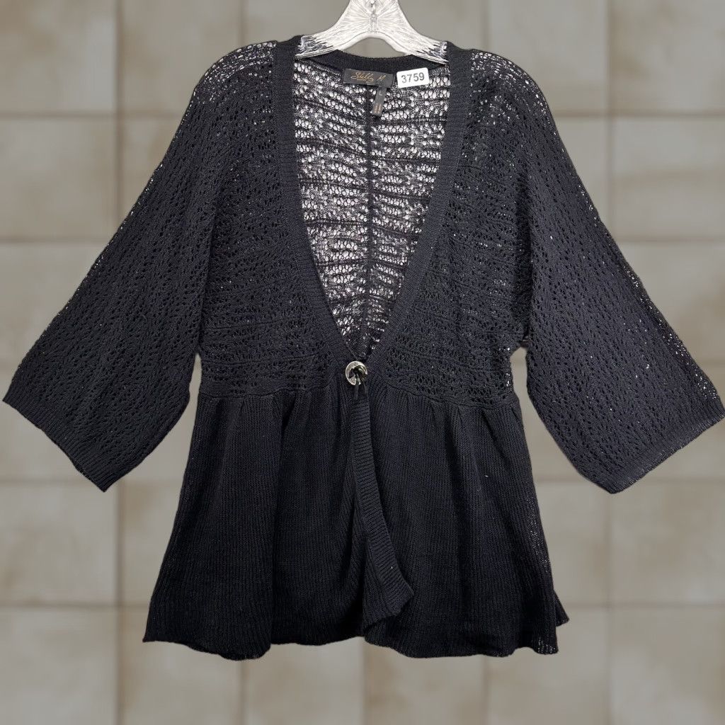 Vintage VINTAGE Shelly Couture Tunic Top Women Size Large Black Sheer Knit Goth V-Neck Pullover Size L / US 10 / IT 46 - 1 Thumbnail