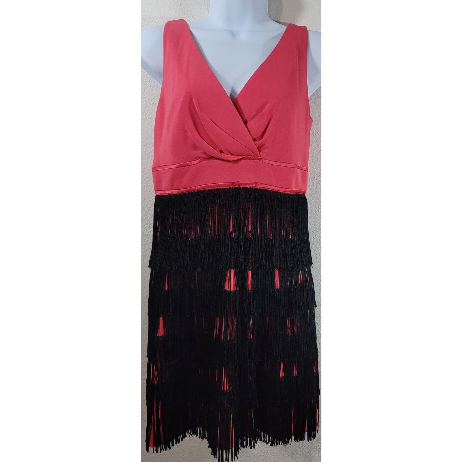 Other Kay Unger Coral Crisscross Bodice Fringe Skirt Dress 6 Size M / US 6-8 / IT 42-44 - 1 Thumbnail