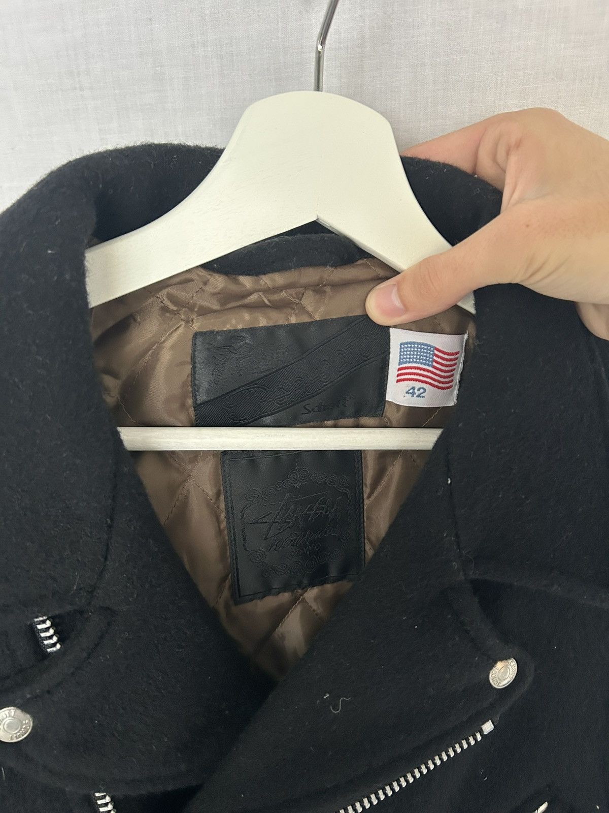 Stussy STUSSY X SCHOTT PERFECTO WOOL STRIPED BLACK WHITE JACKET Size US L / EU 52-54 / 3 - 4 Thumbnail