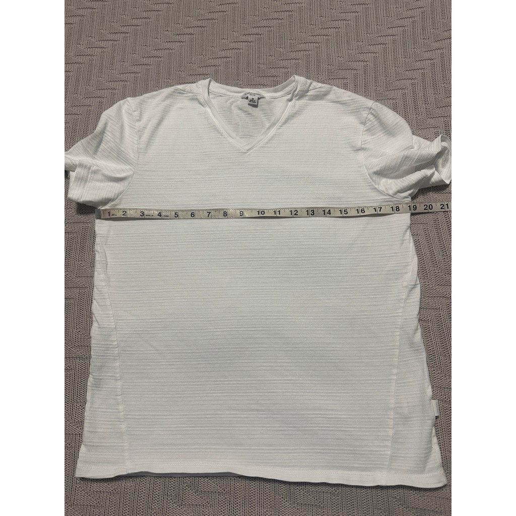 Calvin Klein Calvin Klein white monotone striped vneck slim fit tee Size US M / EU 48-50 / 2 - 6 Thumbnail