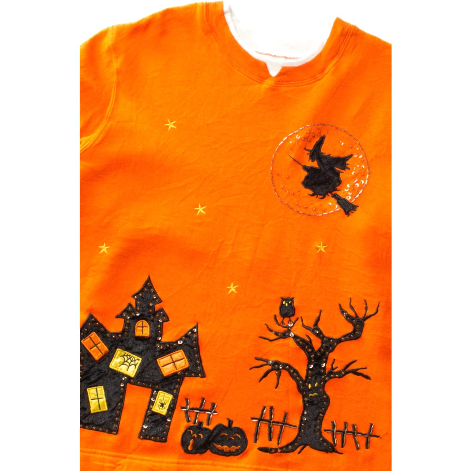 Vintage VINTAGE White Stag Witch Applique Halloween Sweatshirt 1990s Large Orange Polyester / Cotton Womens? Size US L / EU 52-54 / 3 - 2 Thumbnail