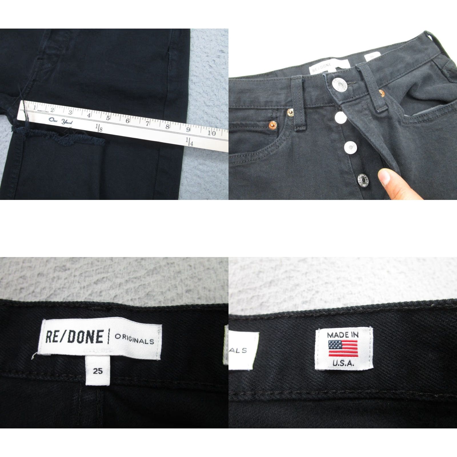 RE/DONE VINTAGE Re/Done Jeans Womens 25 Black Skinny Slim Frayed Ankle Button-Fly Made in USA Size 42" / US 20 - 8 Thumbnail