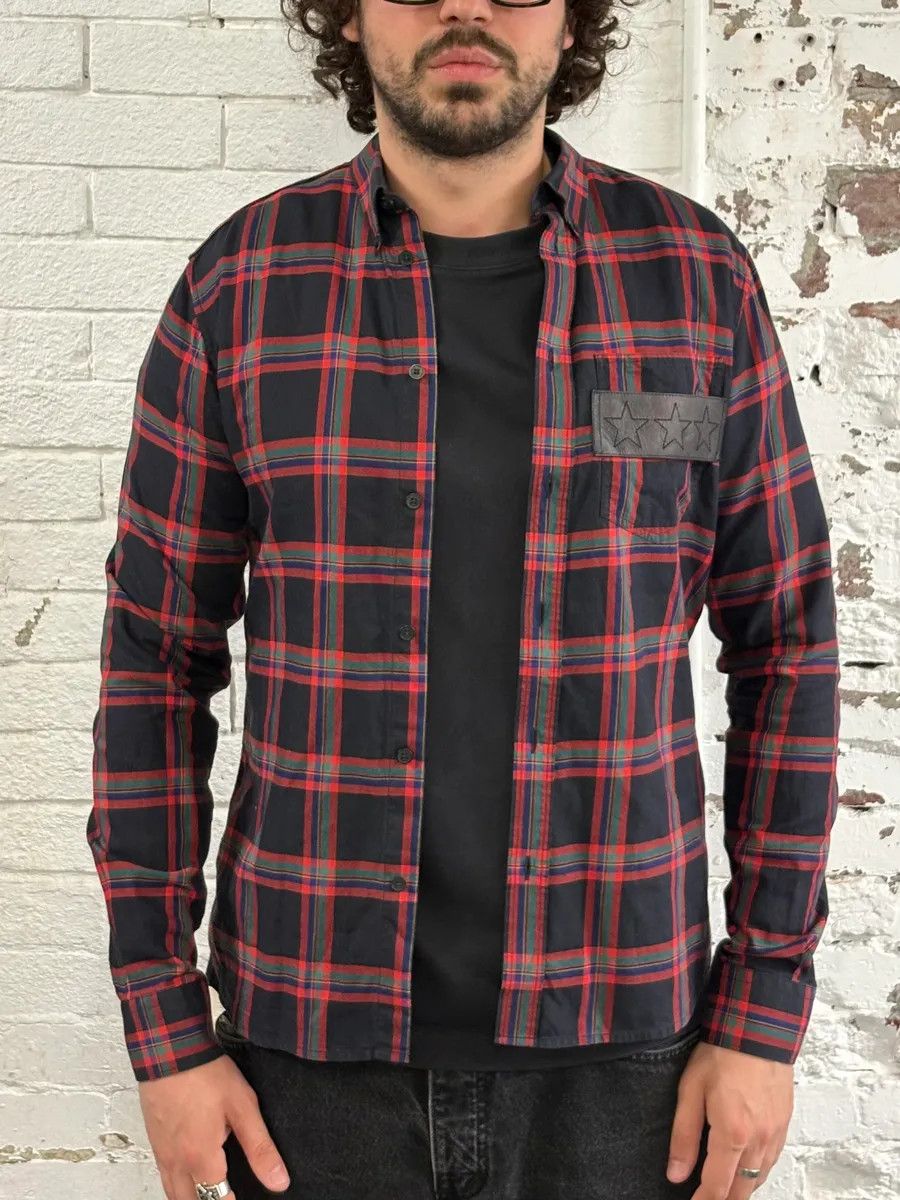 Givenchy SS2016 Givenchy Star Leather Patch Tartan Shirt by Riccardo Tisci Size US S / EU 44-46 / 1 - 2 Thumbnail