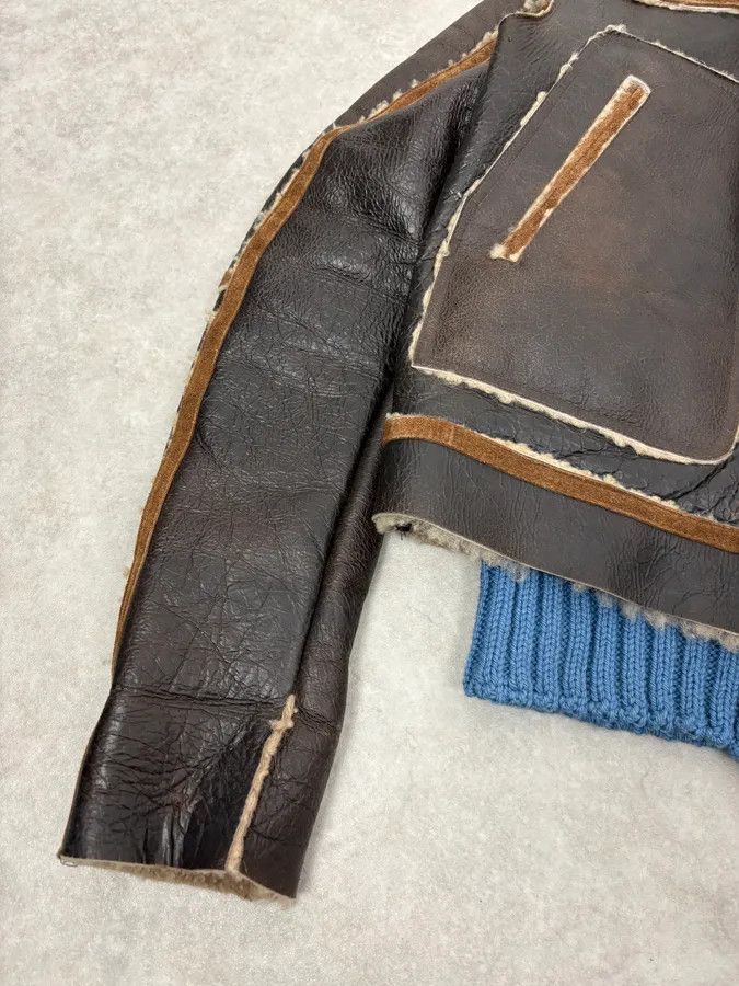 Dsquared2 FW2002 Dsquared2 Brown Leather & Blue Wool Layered Sherling Jacket Size US S / EU 44-46 / 1 - 10 Thumbnail