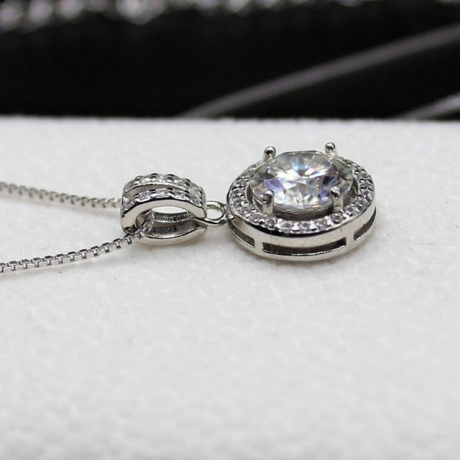 Other 1 Ct Moissanite Halo Pendant Necklace Plated 925 Silver Size ONE SIZE - 4 Thumbnail