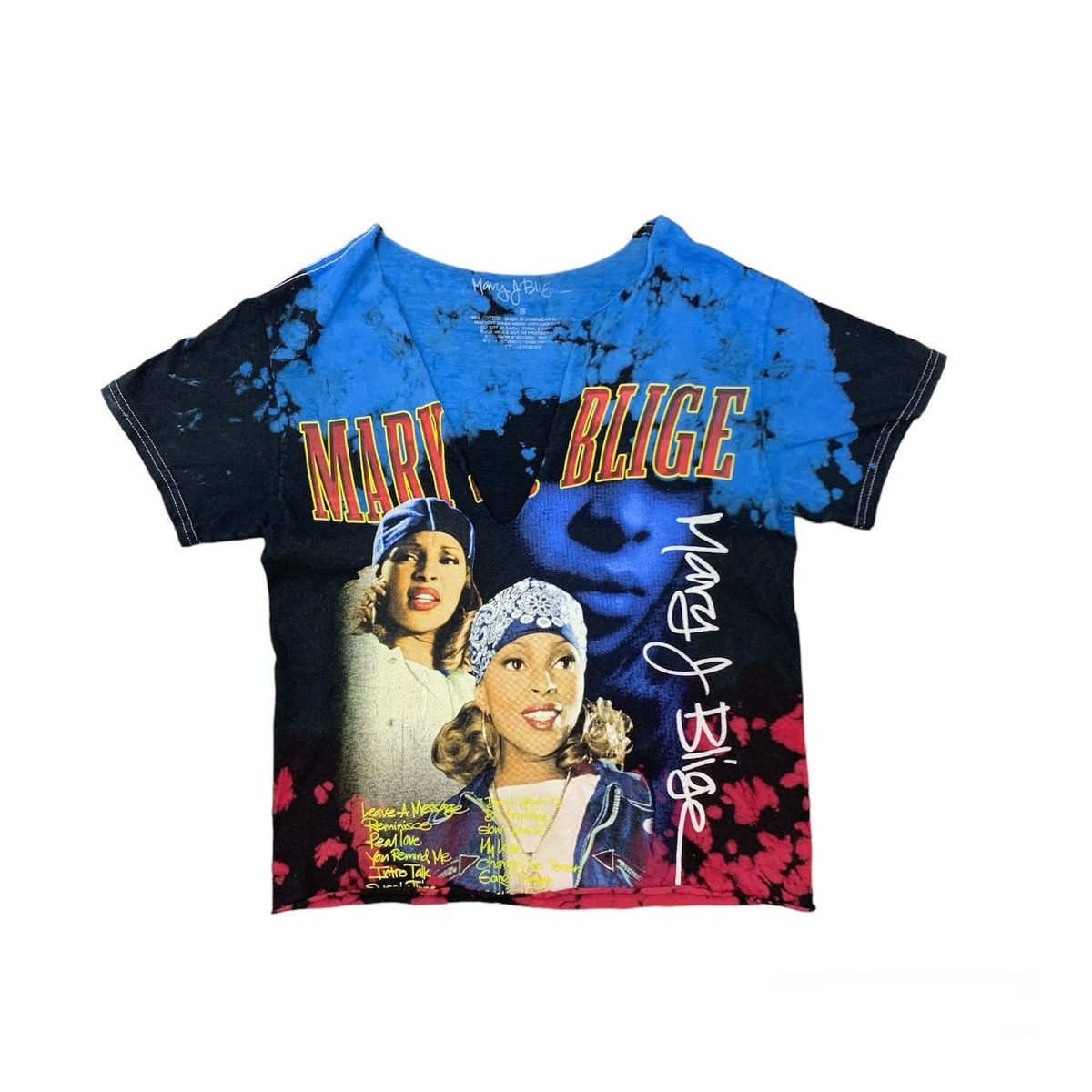 image of Band Tees x Rap Tees Distressed Mary J Blige Vintage Cropped Tshirt in Black, Men's (Size Small)