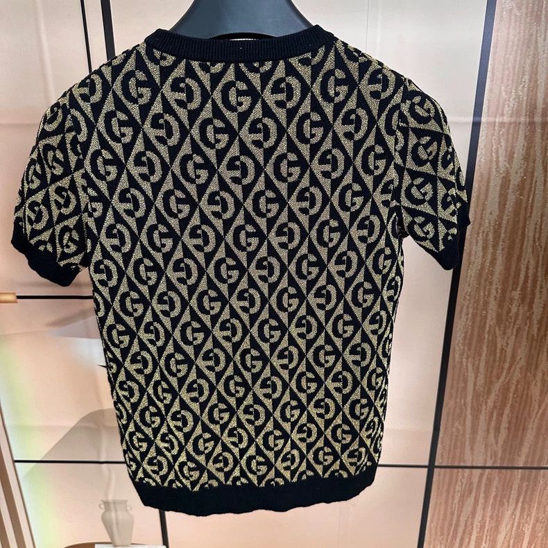 Gucci Gucci Black gold old flower full print knitted short sleeve Size US XS / EU 42 / 0 - 2 Thumbnail