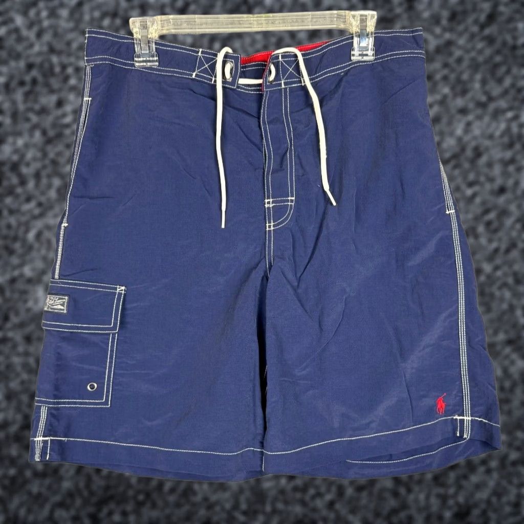 Polo Ralph Lauren VINTAGE Polo Ralph Lauren Board Shorts Mens Medium Blue Swim Trunks Cargo Lined Size US L / EU 52-54 / 3 - 1 Thumbnail