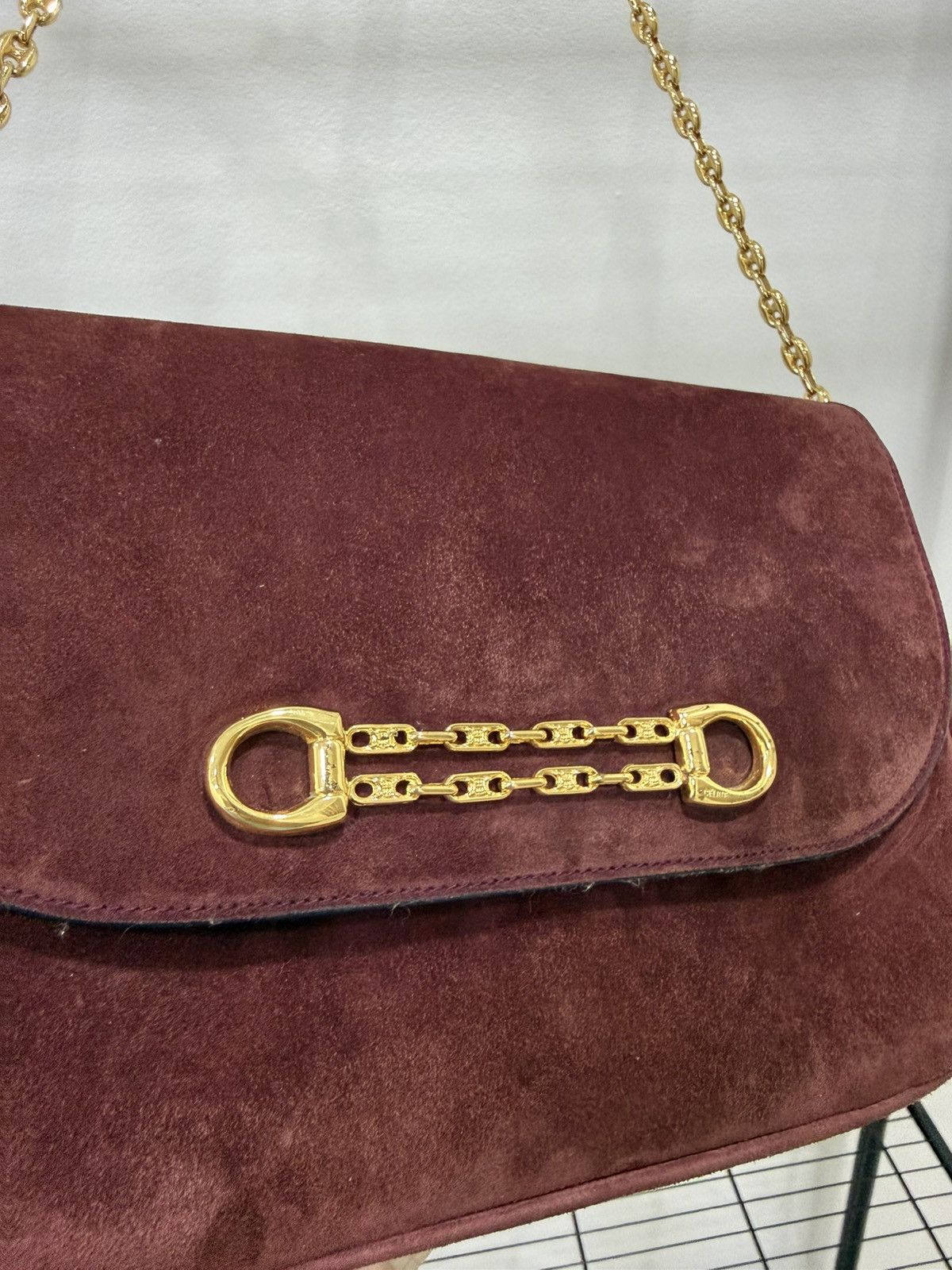 Celine RARE Vintage 70s Celine Suede Gold Chain Shoulder Bag Size ONE SIZE - 4 Thumbnail