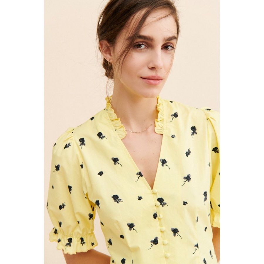 Anthropologie New CRAS Tuva Floral Midi Dress $269 SMALL 36 Yellow Size S / US 4 / IT 40 - 2 Thumbnail