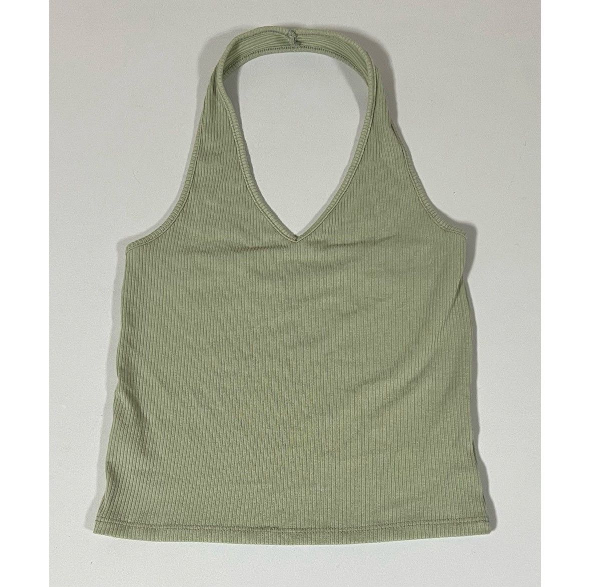 American Eagle Outfitters AE Olive Green Solid Ribbed Halter Top Shirt Blouse Size S ✨ Size S / US 4 / IT 40 - 2 Thumbnail