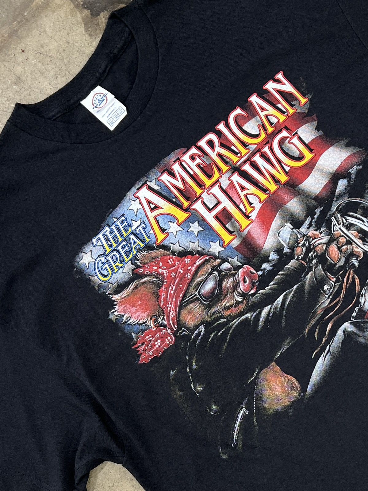 Vintage Great American Hawg Motorcycle American Flag Tee XXL