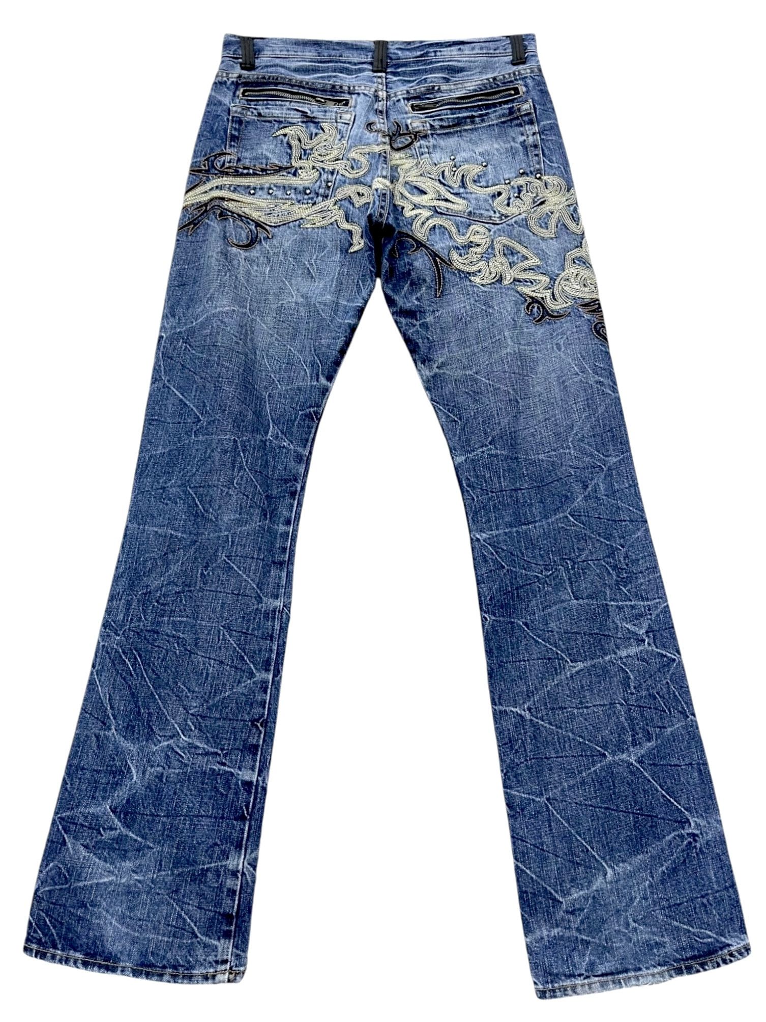 Tribal Streetwear Vintage Punk Tribal Embroidery Tattoo Studded Clawmark Flare Size US 31 - 1 Thumbnail