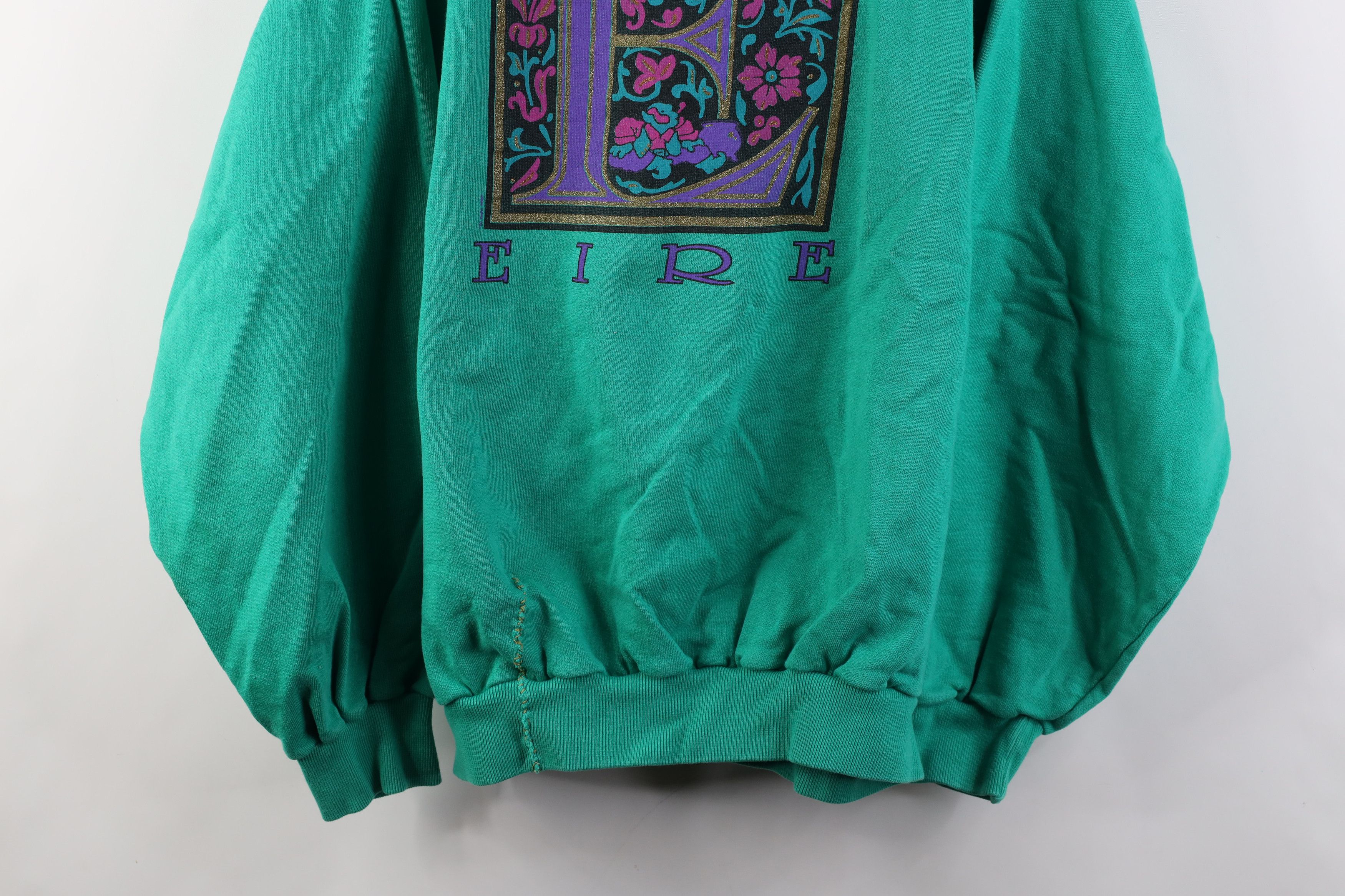 Vintage Vintage 90s Eire Ireland Flower Crewneck Sweatshirt Teal Size L / US 10 / IT 46 - 3 Thumbnail