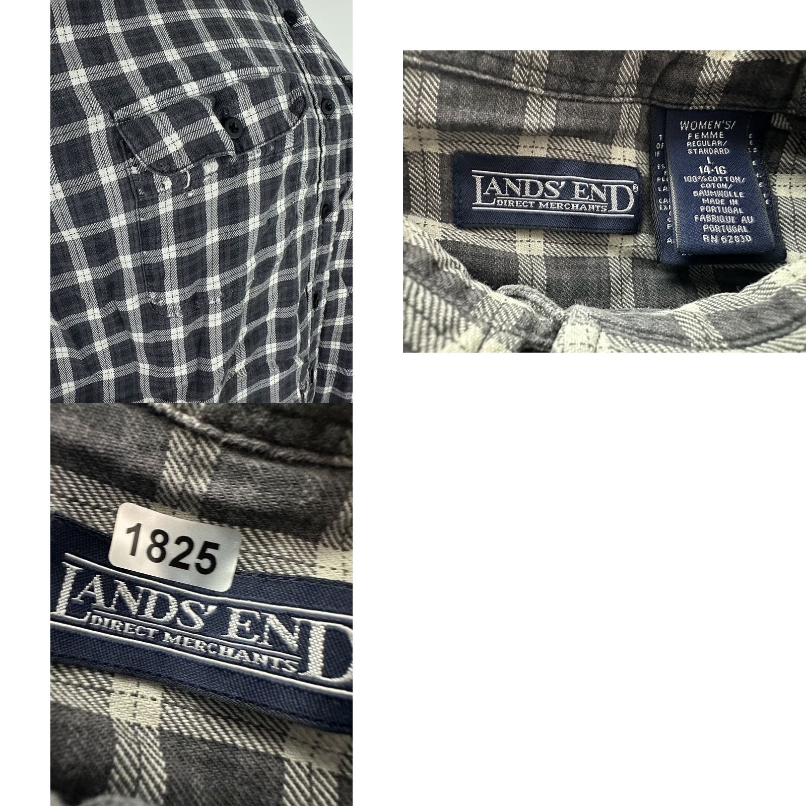 Lands' End VINTAGE Lands' End Shirt Womens M Gray Plaid Button-Up 90s Casual Womens Size M / US 6-8 / IT 42-44 - 9 Thumbnail