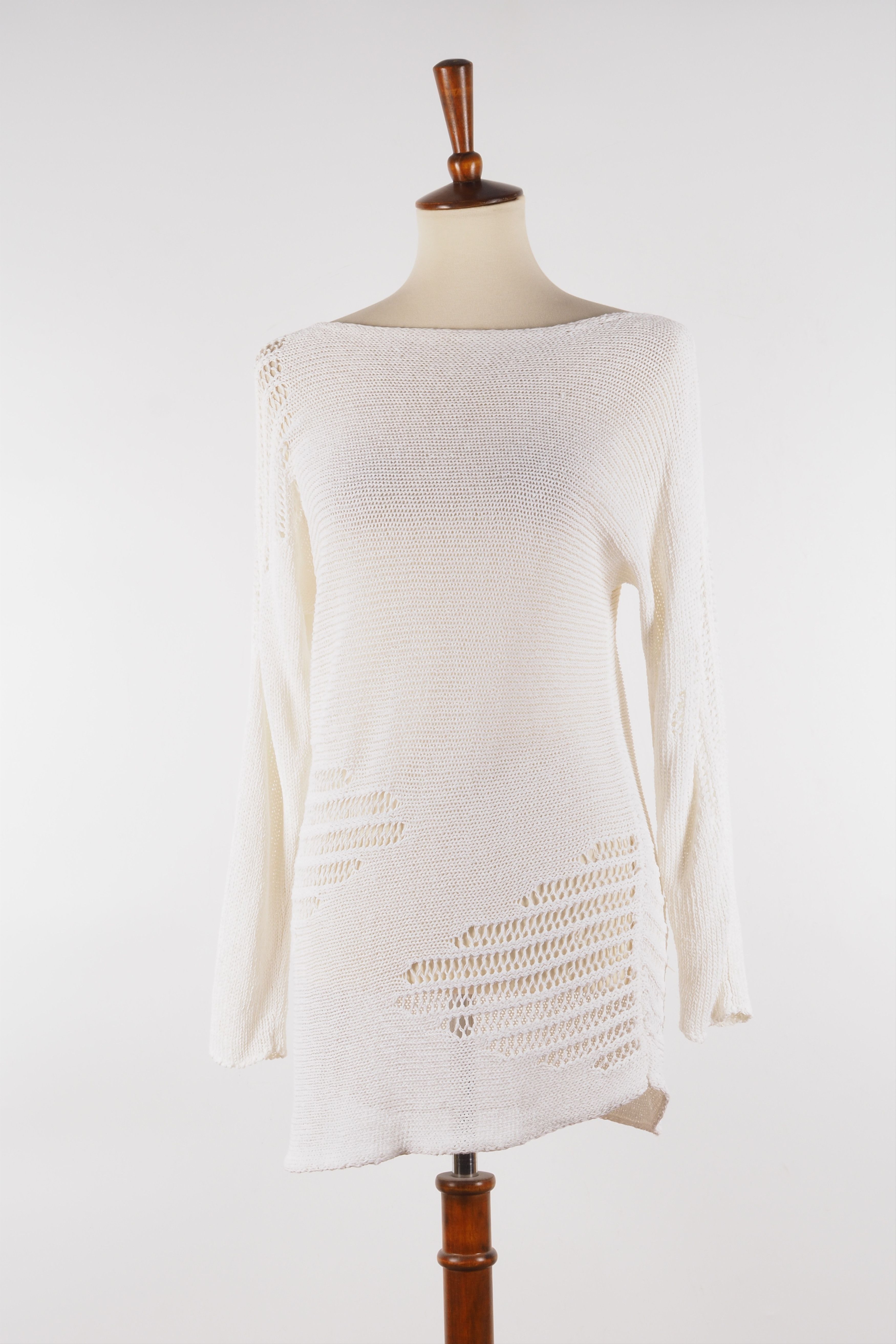 Sarah Pacini Sarah Pacini Vintage White Open Knit Top Tunic Sweater Size S / US 4 / IT 40 - 3 Thumbnail