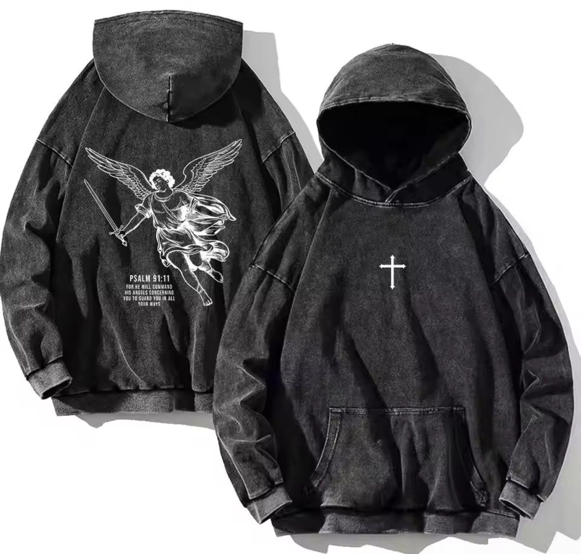 Other Vintage Gothic Y2K Psalm Angle Cross Protect Washed Hoodies Size US L / EU 52-54 / 3 - 1 Thumbnail