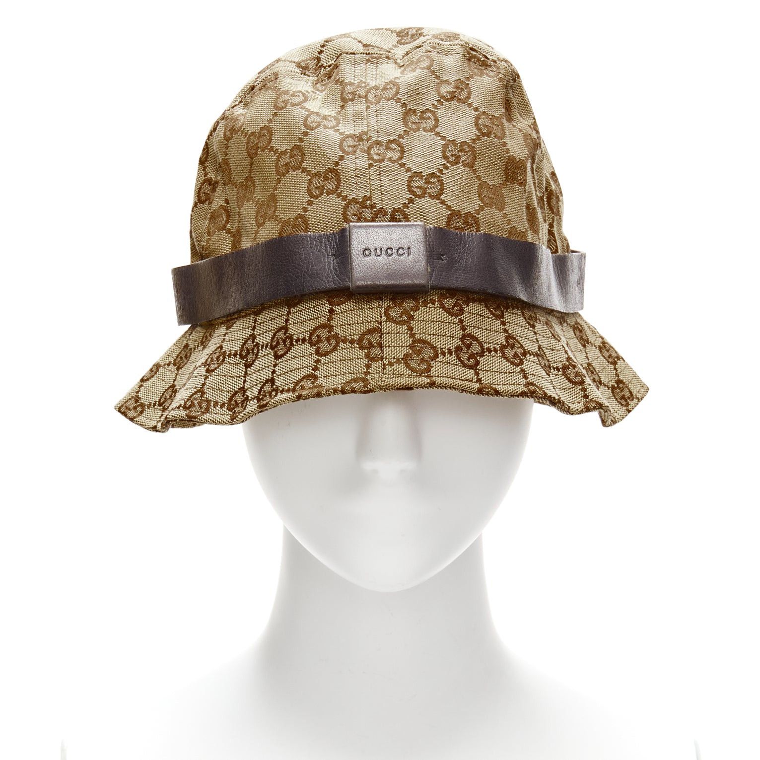 Gucci GUCCI Vintage brown GG monogram leather trim bucket hat L Size ONE SIZE - 1 Thumbnail