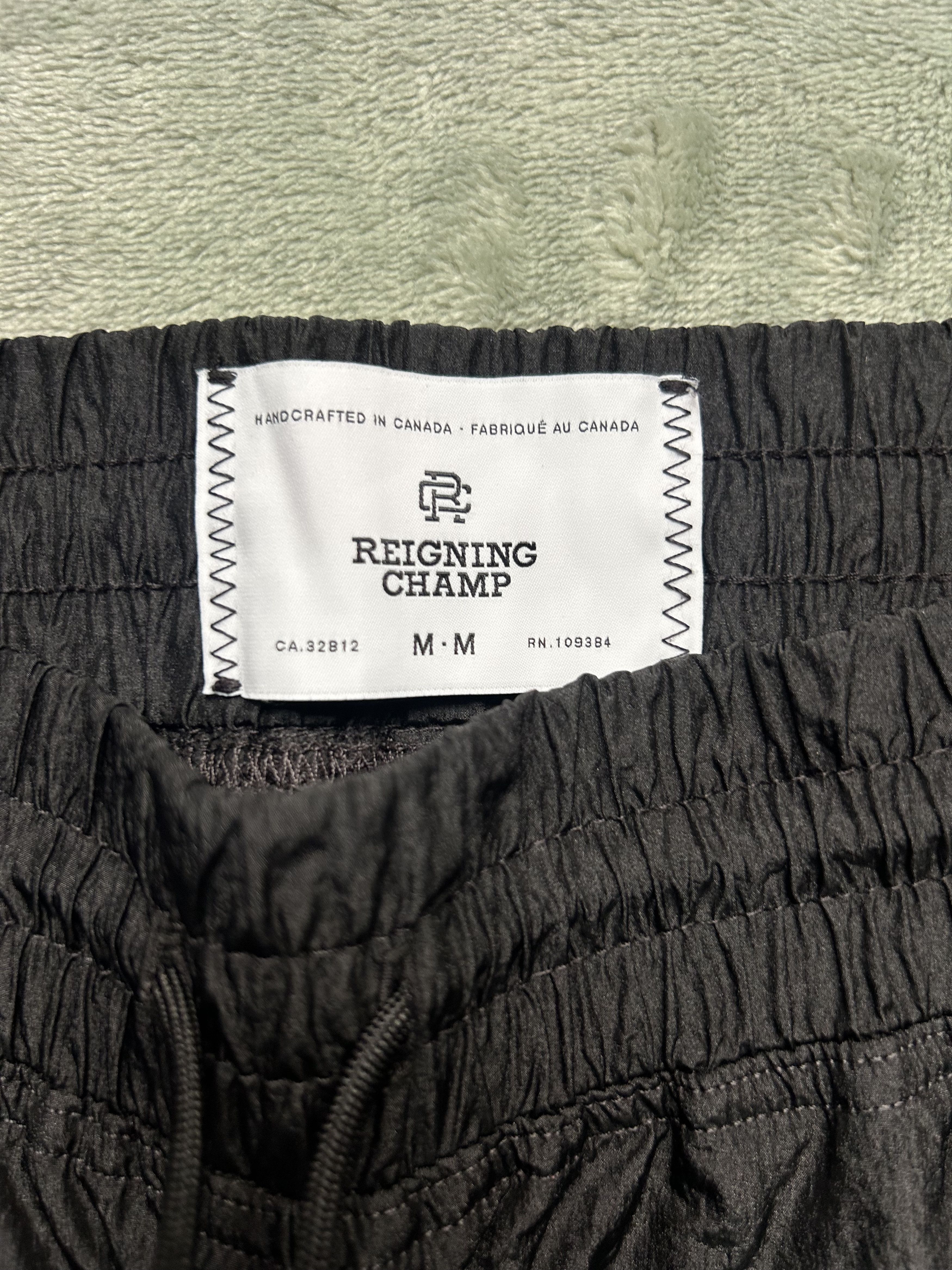 Reigning Champ Men’s Black Crinkle Nylon Pants - Size Medium