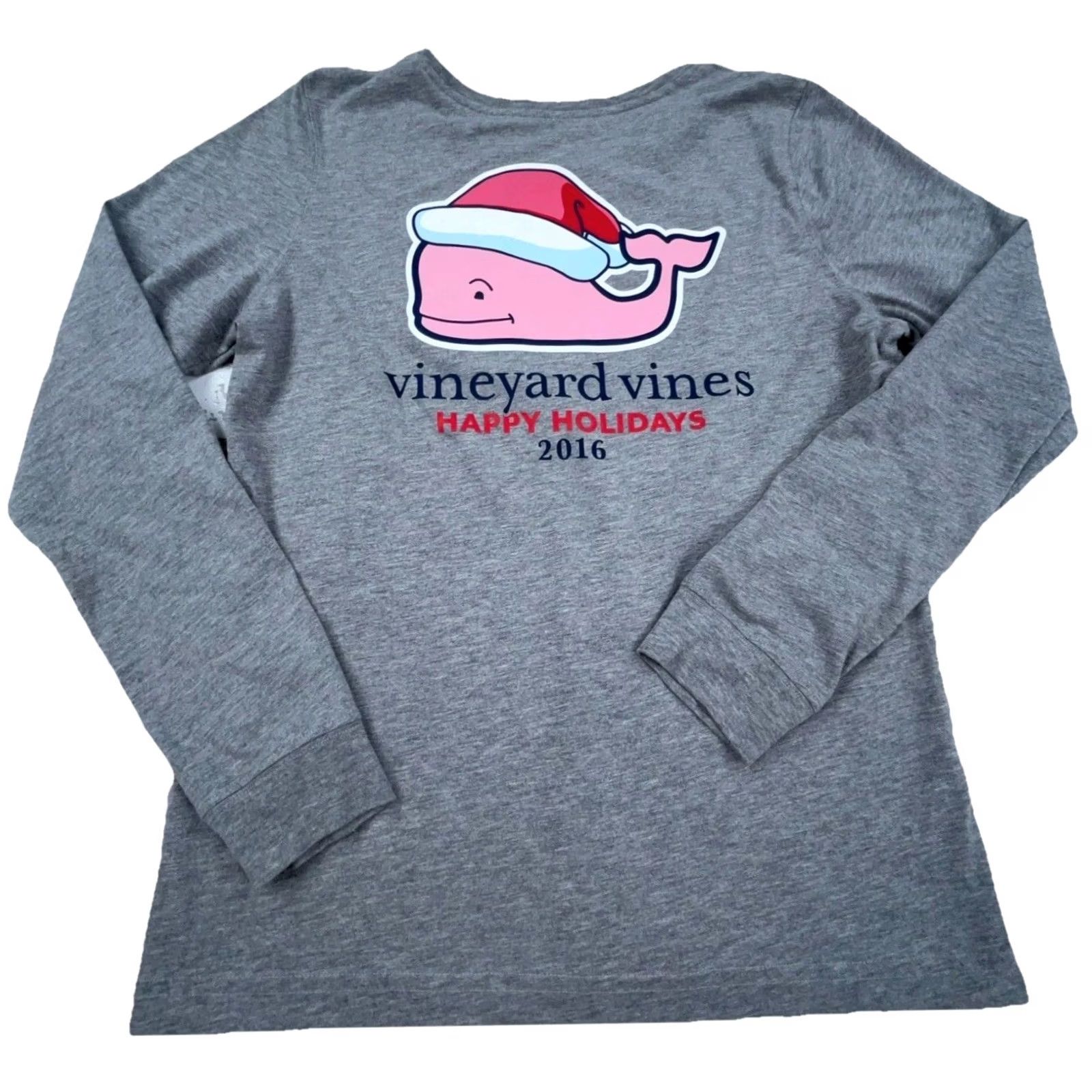 Vineyard Vines Vineyard Vines Shirt Women M Gray Tee Christmas Happy Holidays Whale Pocket Crew Neck Long Sleeve Jersey Cotton Polyester Size M / US 6-8 / IT 42-44 - 2 Thumbnail