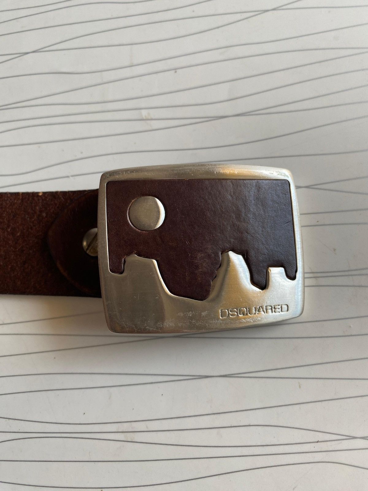 Japanese Brand Dsquared2 Vintage Western Mountain Buckle Leather Belt Brown Size 34 - 6 Thumbnail