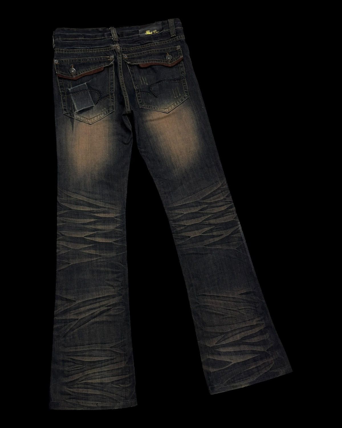 14th Addiction × KMRii × Yasuyuki Ishii 🔥FLARE JEANS WHISKER BLACK CROWN CLAW MARK DISTRESS JEAN Size US 32 / EU 48 - 4 Thumbnail