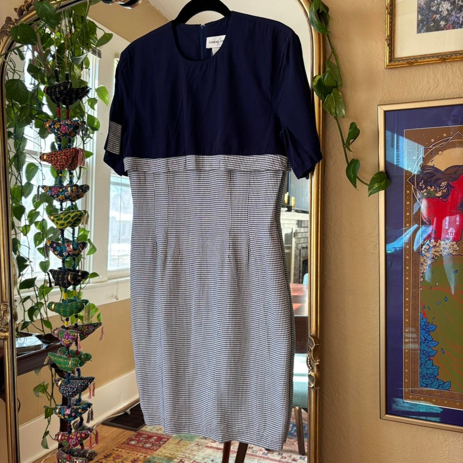 Vintage Vintage Casual Corner Navy Blue Check Plaid Dress 8 90s Size M / US 6-8 / IT 42-44 - 3 Thumbnail
