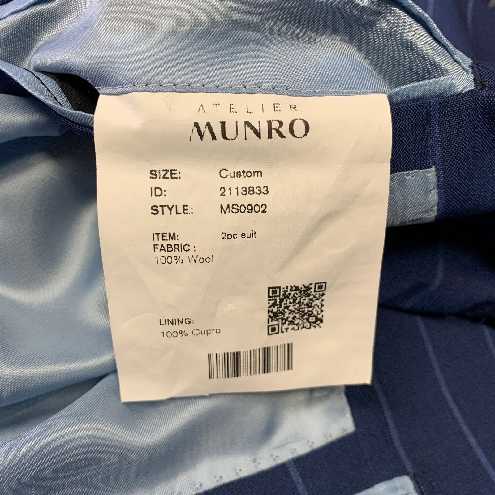 Other ATELIER MUNRO Size 38 Blue Stripe Wool Peak Lapel Suit Size 38R - 9 Thumbnail