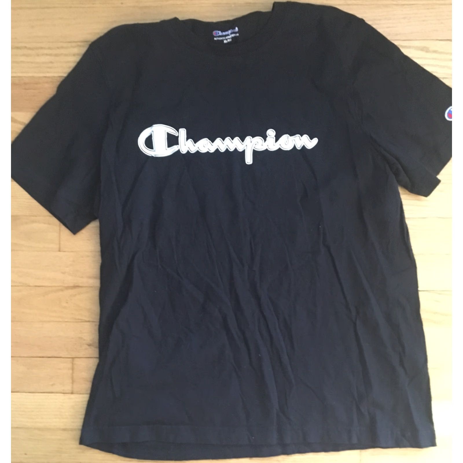 Champion Champion Logo Black Short Sleeve Shirt T-Shirt XL Mens Regular Crew Neck Cotton Blend Cap Size US XL / EU 56 / 4 - 5 Thumbnail