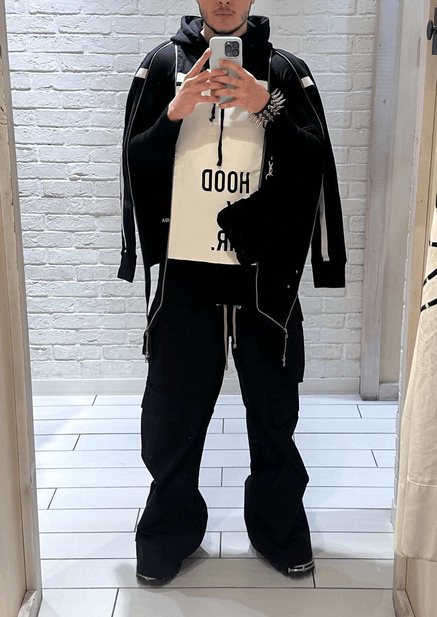 Hood By Air Hood By Air Black & White Logo Printed Side Zipped Hoodie Size US M / EU 48-50 / 2 - 8 Thumbnail