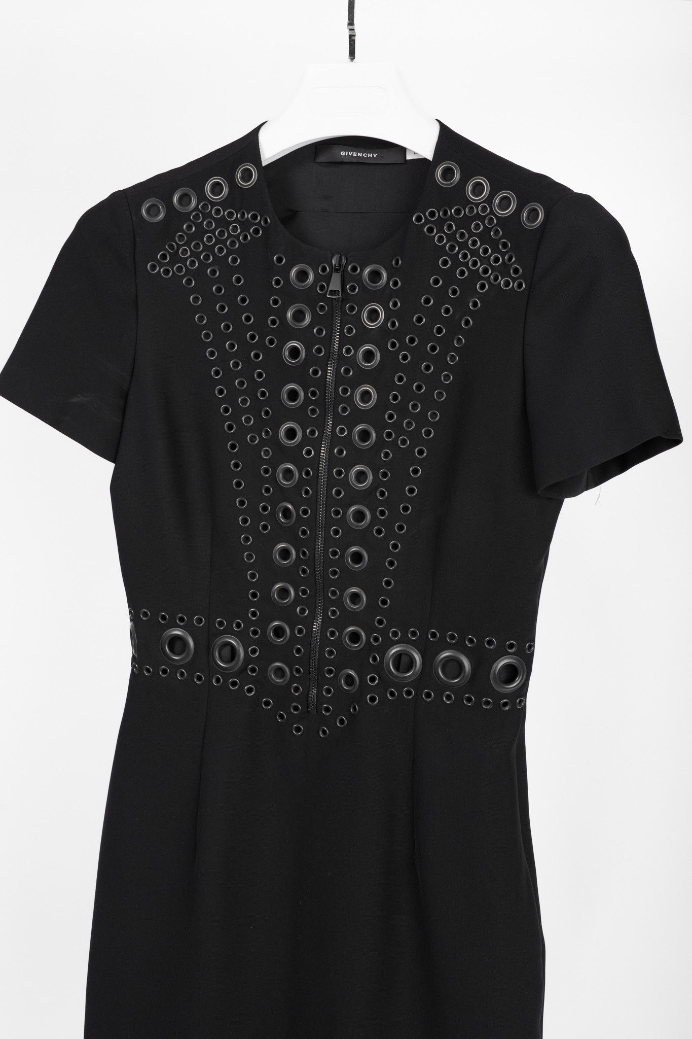 Givenchy Givenchy Black Crepe Grommet-Embellished Mini Dress Size M / US 6-8 / IT 42-44 - 3 Thumbnail