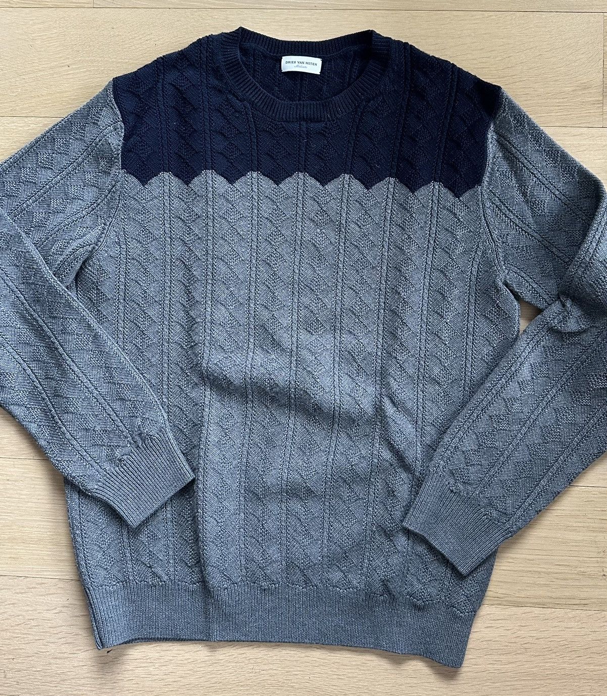 image of Dries Van Noten Grey/ Navy Knitted Sweater, Men's (Size Medium)