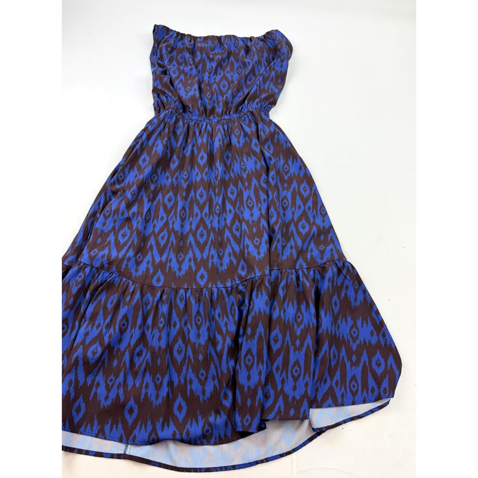 Vintage Wayward Fancies Dress Womens Medium Blue Geometric Strapless Hi-Low Pockets Size M / US 6-8 / IT 42-44 - 7 Thumbnail