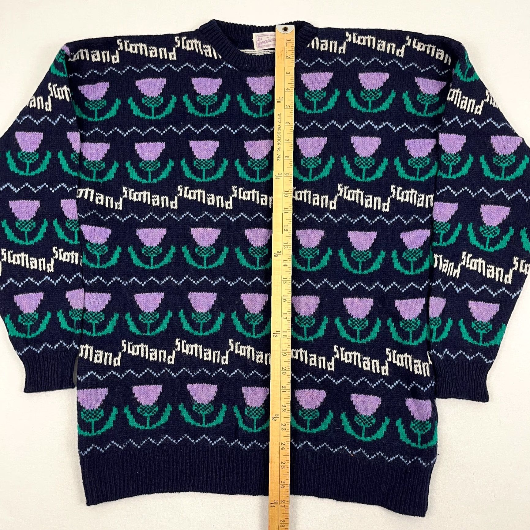 Vintage VTG Heather Designs Scottish Wool Sweater Unisex Adults L Blue Crew Neck Knit Jumper 90s, Classic, 90s, Casual, Workwear Size L / US 10 / IT 46 - 4 Thumbnail