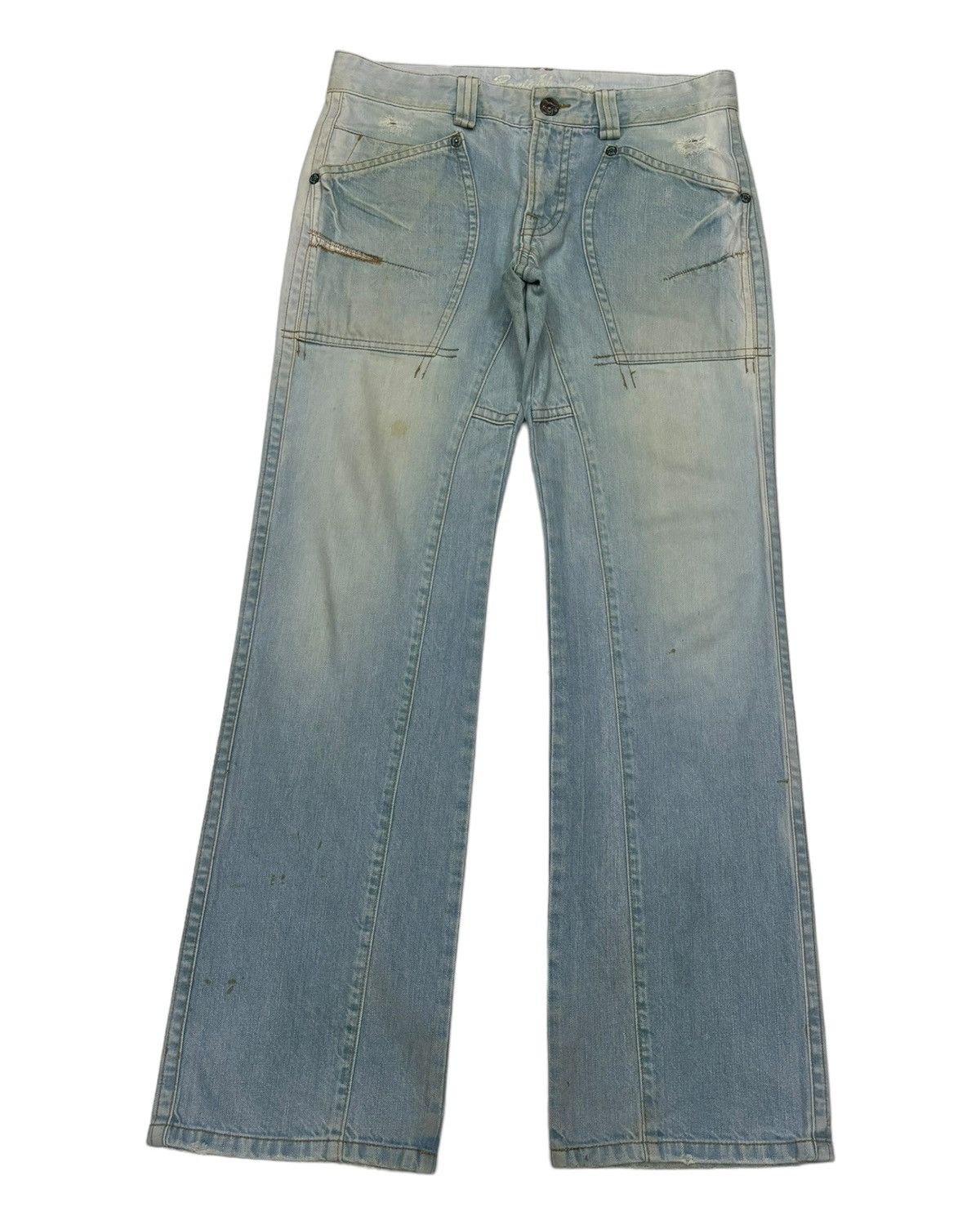 If Six Was Nine × Le Grande Bleu (L.G.B.) × Tornado Mart RARE🔥VINTAGE BACK NUMBER FLARED JEANS FADED DENIM Size US 32 / EU 48 - 7 Thumbnail