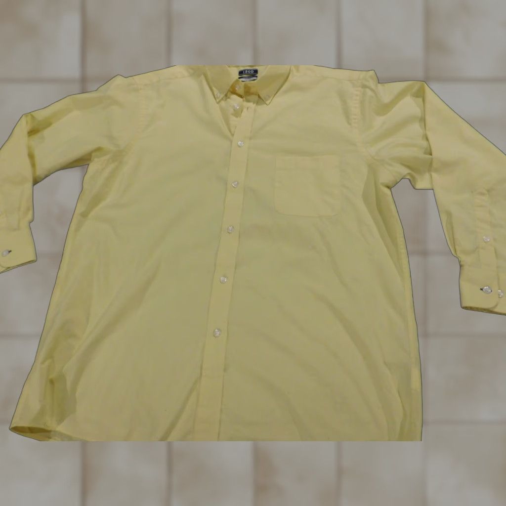 Izod IZOD Mens Button-Up Shirt Large Yellow Cotton Knit Stretch Regular Fit Long Sleeve Collared N/A Logo Vintage: No Mens Size US L / EU 52-54 / 3 - 1 Thumbnail