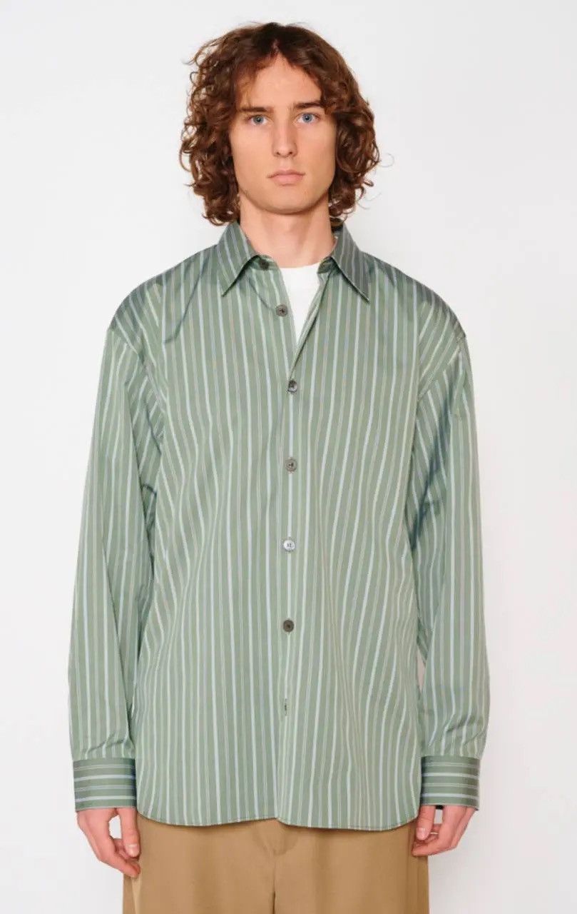 Dries Van Noten Dries Van Noten Mens Shirt Striped Long Sleeve Button Green Size US XS / EU 42 / 0 - 1 Thumbnail