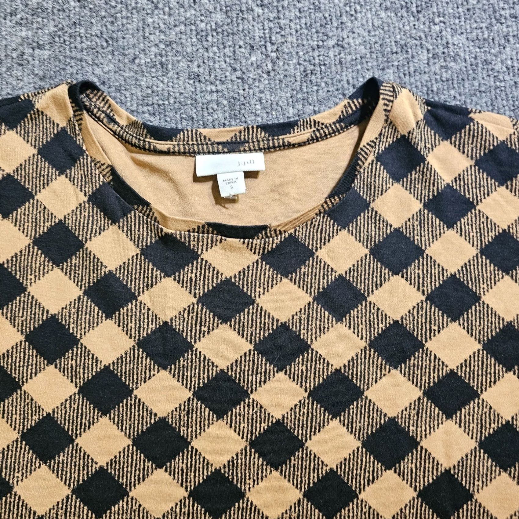 J. Jill J Jill Top Shirt Womens S Black Tan Plaid 3/4 Sleeve Stretch Casual Career Vintage? No (remove) Size S / US 4 / IT 40 - 2 Thumbnail