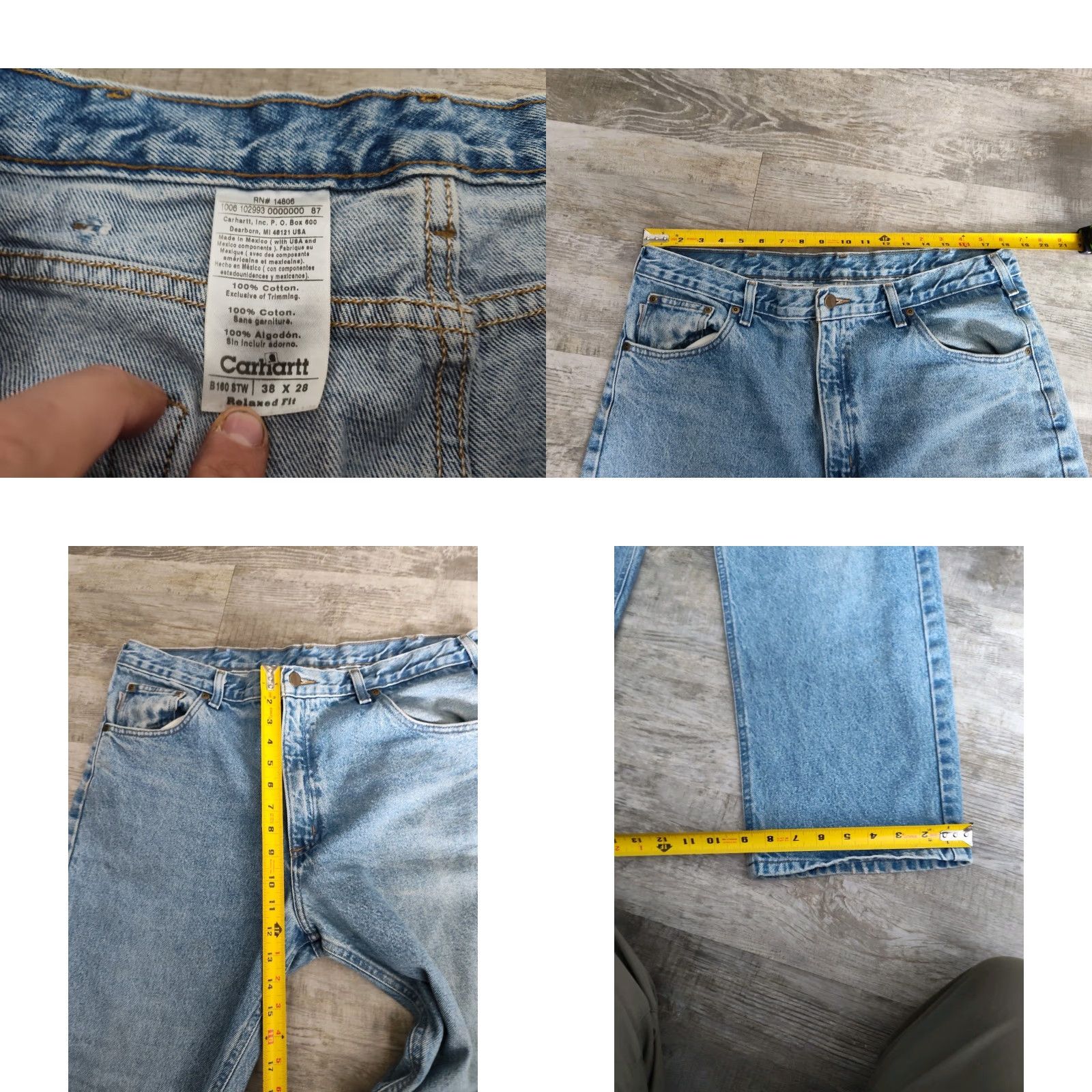 Carhartt VINTAGE Carhartt Jeans Mens Relaxed Fit 38x28 Blue Tapered Denim Medium Wash 90s Distressed Size US 38 / EU 54 - 8 Thumbnail