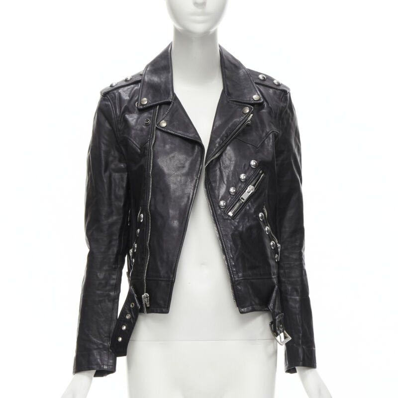 Saint Laurent Paris SAINT LAURENT Hedi Slimane 2014 black calf leather studded vintage biker FR38 XS Size M / US 6-8 / IT 42-44 - 1 Thumbnail