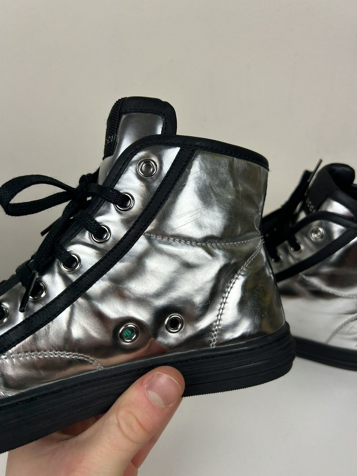 Gucci Gucci Silver Metallic Leather Spikes Studded Sneakers Boots Size US 6 / IT 36 - 5 Thumbnail