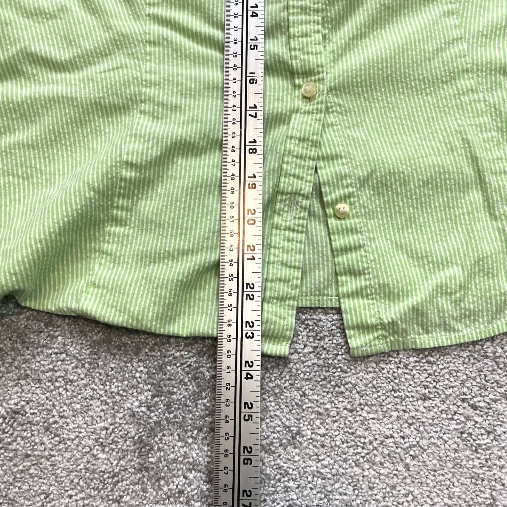 Liz Claiborne Liz Claiborne Button-Up Blouse Shirt Womens L Green Striped Pockets Collared Size L / US 10 / IT 46 - 6 Thumbnail