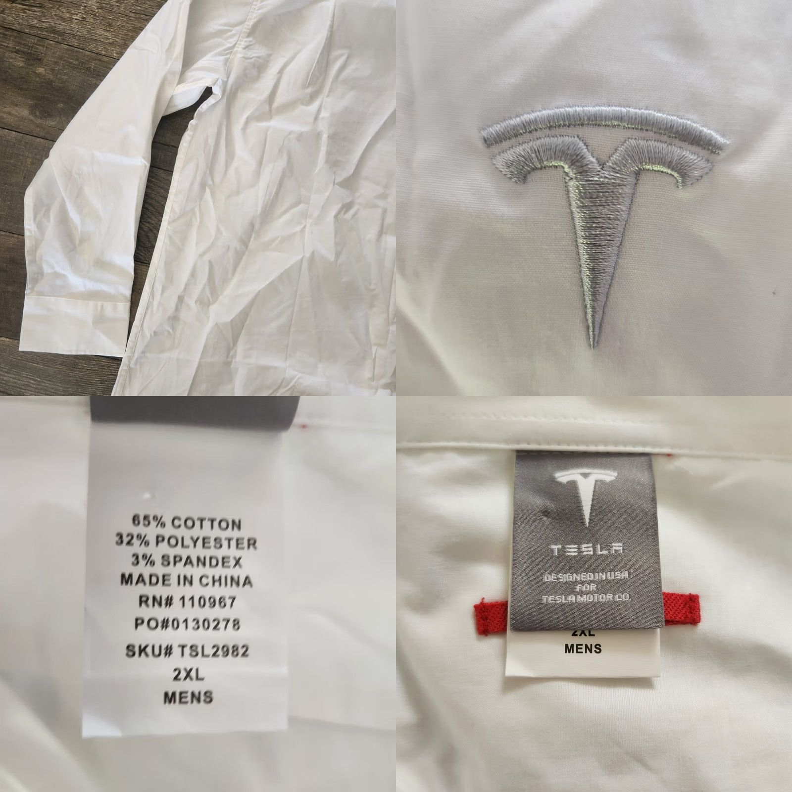 Vintage Tesla Automotive Dress Shirt Button Up Mens 2XL White Regular Spread Collar Button-Front Logo Embroidered Cars Size 48R - 8 Thumbnail