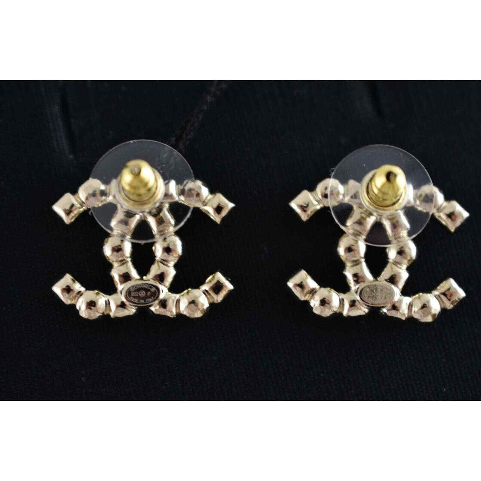 Chanel Chanel Gold Black Crystal Pearl Statement Stud Earrings Size ONE SIZE - 12 Thumbnail