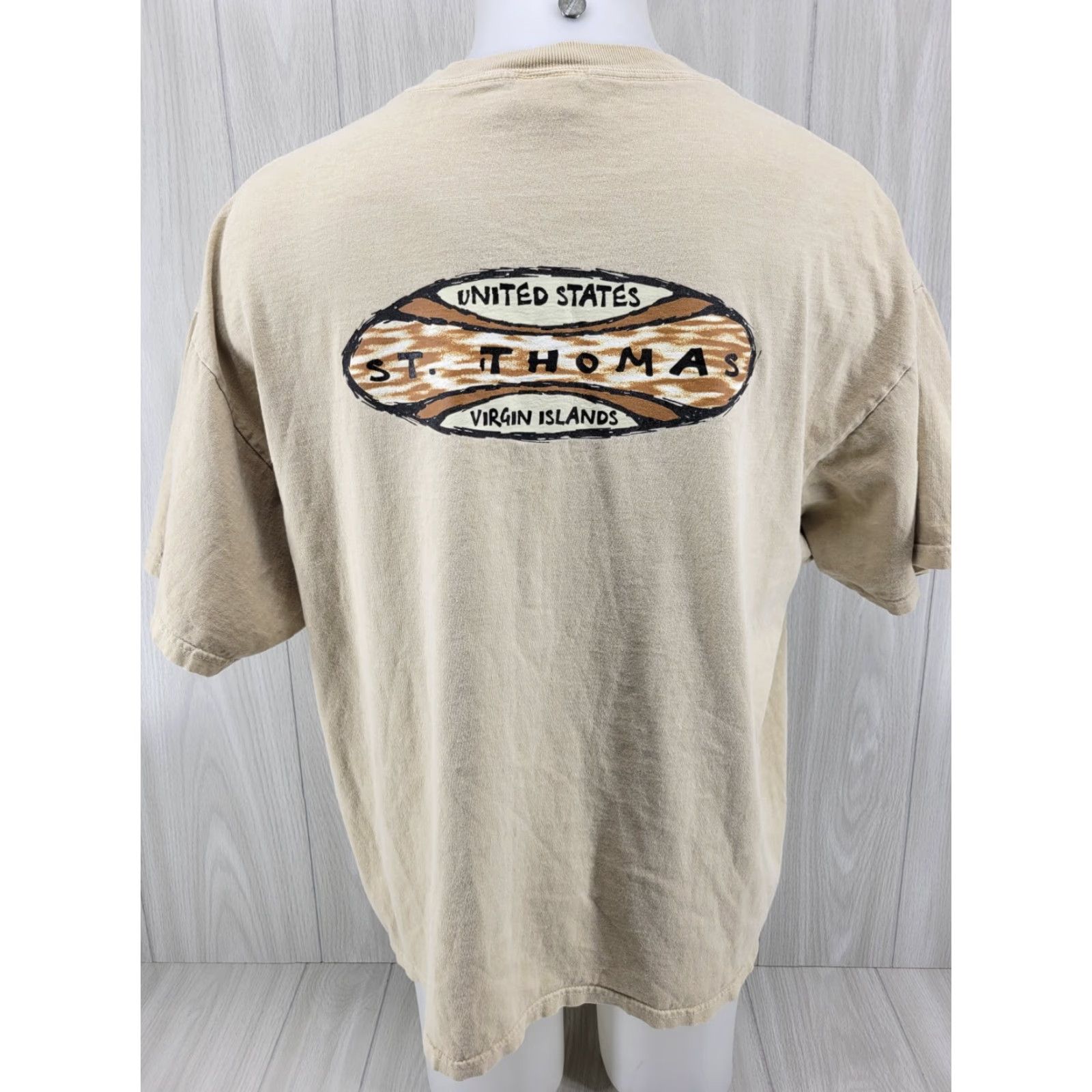 Vintage St Thomas US Virgin Islands T Shirt Tan XL Men Graphic Tee Island Crew Neck Short Sleeve Cotton Blend Vintage: No Size US XL / EU 56 / 4 - 6 Thumbnail