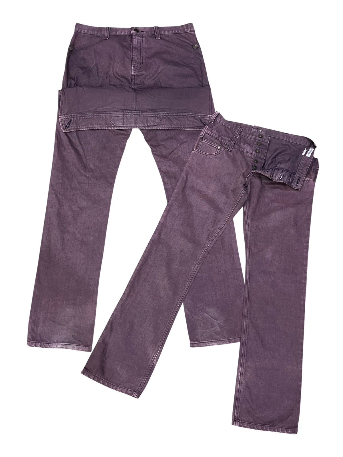 Japanese Brand 🔥Unique Jeans Open Arms Double Waist Back Flap Purple Pants Size US 31 - 1 Thumbnail