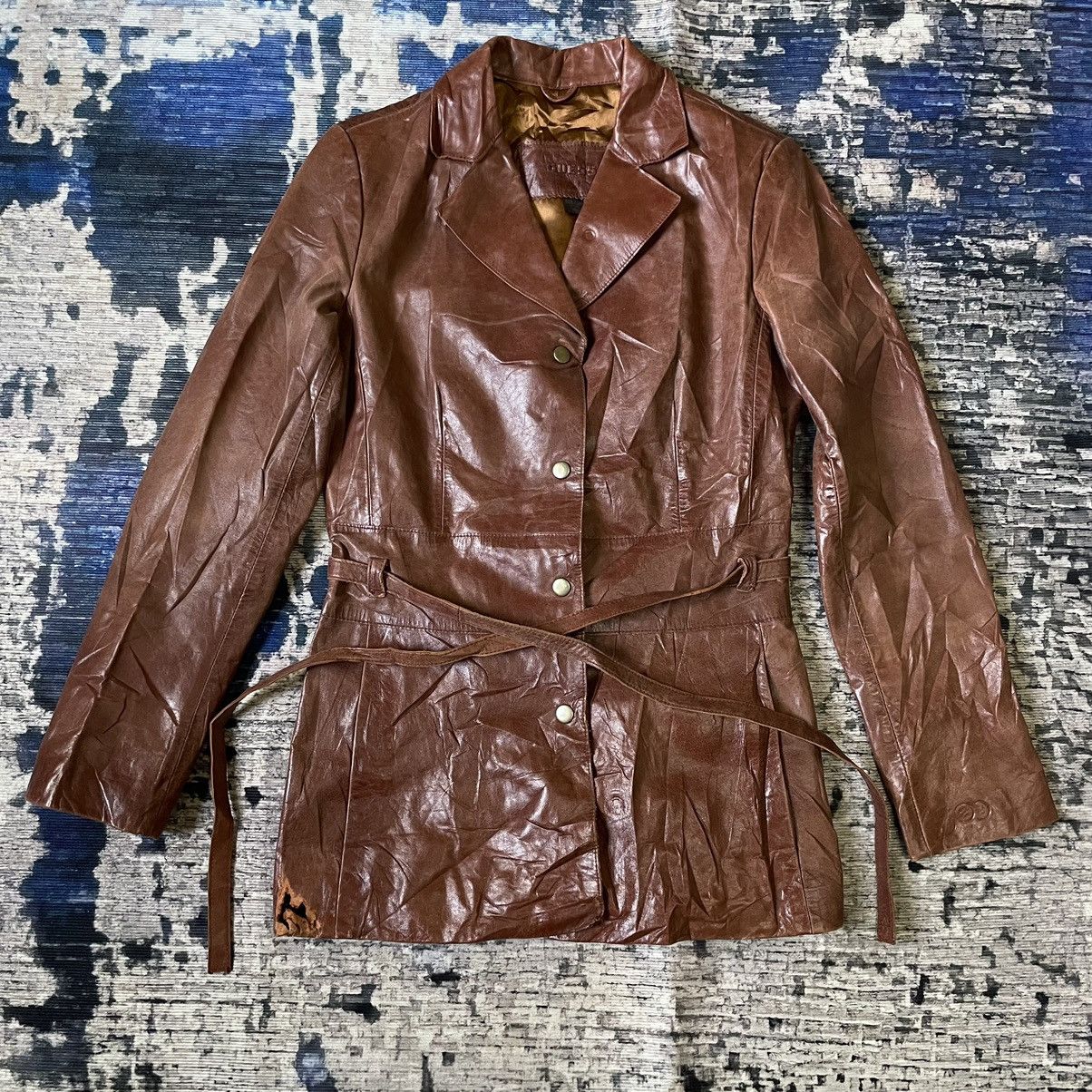 Hysteric Glamour Vintage 1980s Guess Archive Brown Leather Belted Jacket XS Size US XS / EU 42 / 0 - 1 Thumbnail