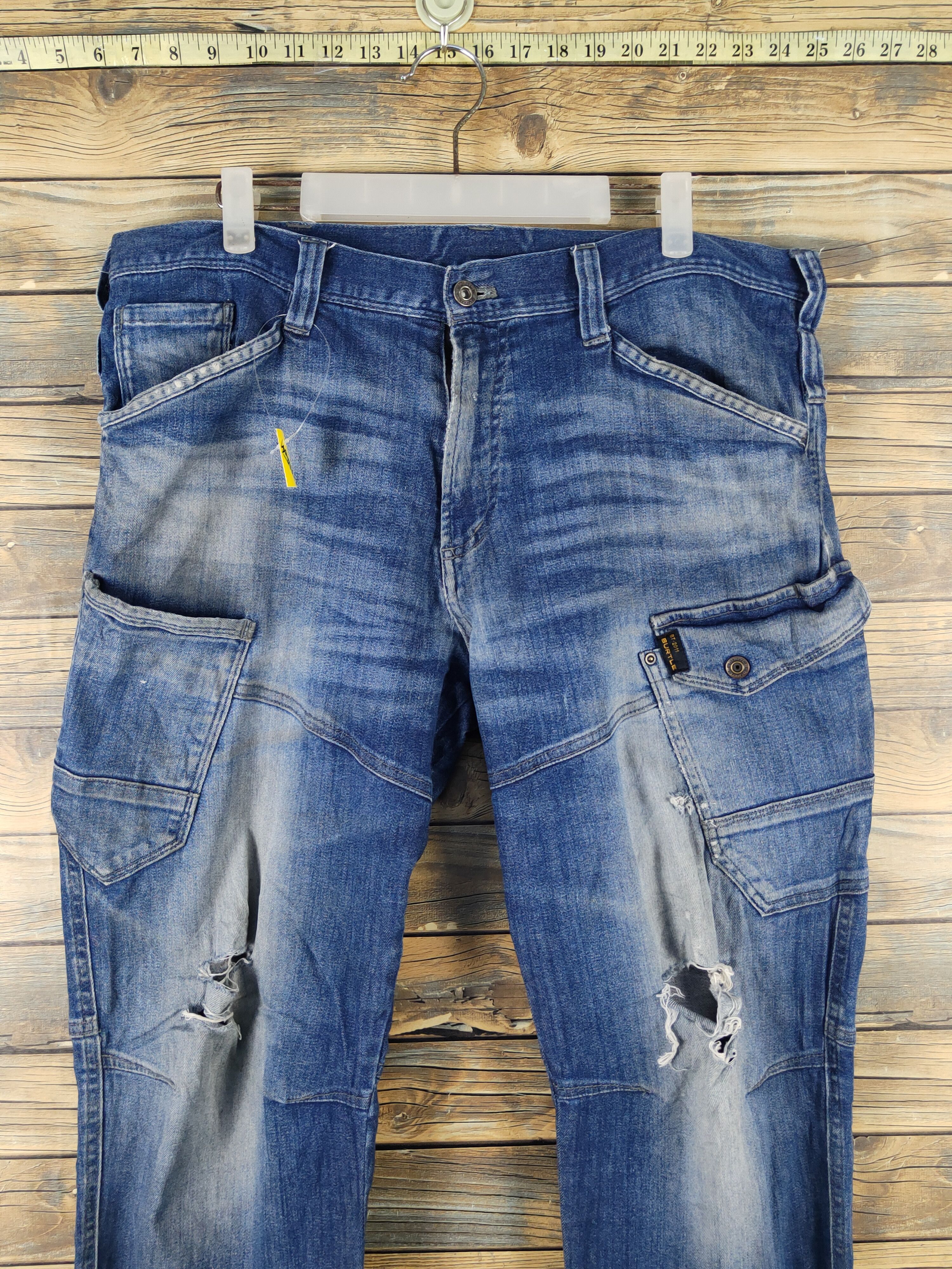 Japanese Brand Burtle Blue Distressed vintage soft denim Jeans #W2059 Size US 37 - 2 Thumbnail